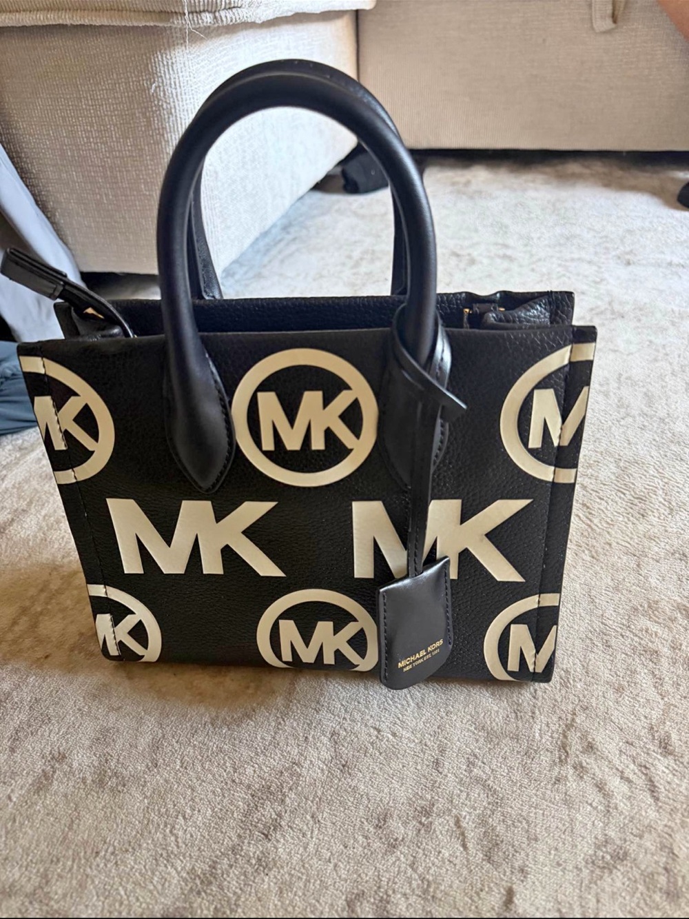Michael Kors Black & White MK Logo Satchel - Picture 2 of 5